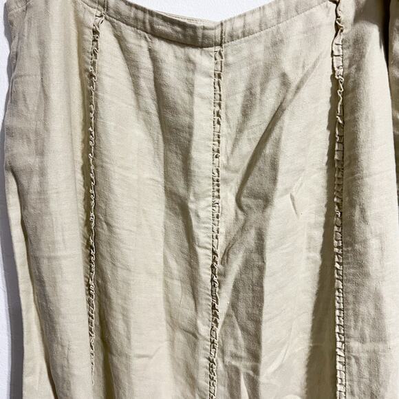 Vintage Old Navy Maxi Skirt Womens Sz 14 Y2K 100% Linen Ruffle Coastal Boho Tan - Picture 4 of 8
